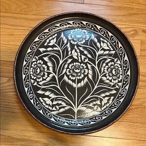 Artisan Made Black and White Floral Decorative Plate